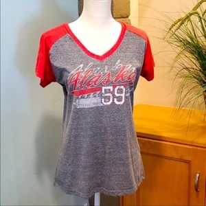 Alaska Gray/Red/White Baseball Short Sleeve Tee Shirt, Size Large